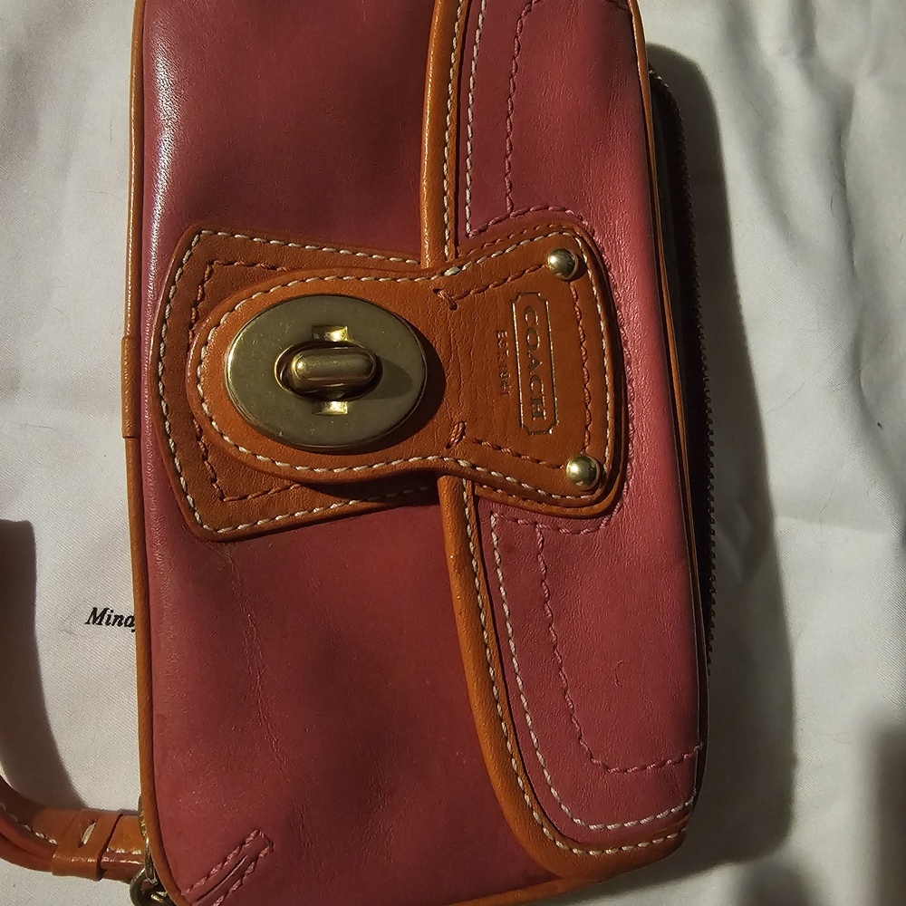 Coach Burgundy and Tan Leather Wristlet